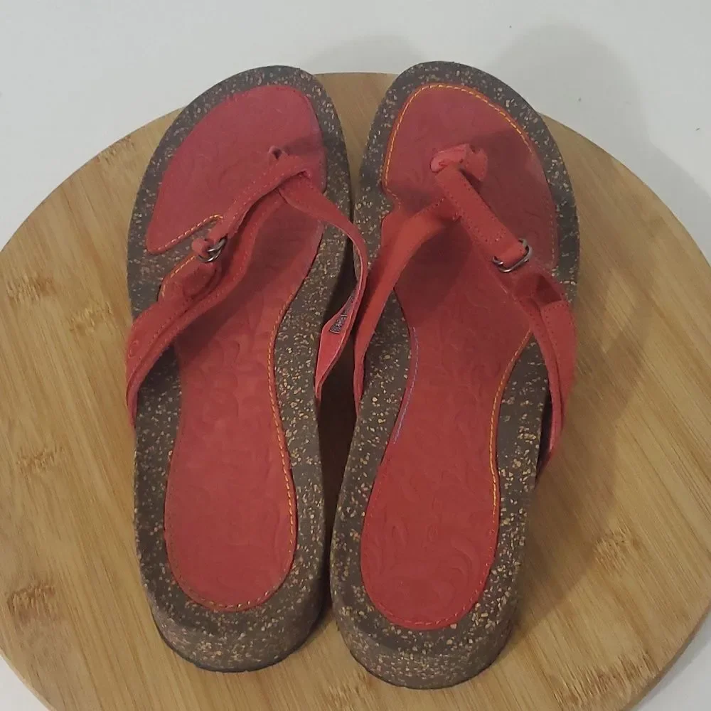 Teva Ventura Red Leather Cork Thong Flip Flop Sandals Women's Size 10